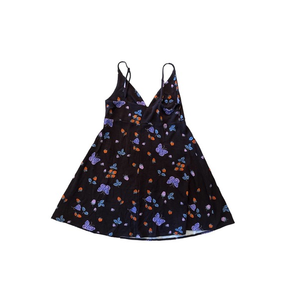 S UO Urban Outfitters Camilla O-Ring Mini Dress Brown Butterfly Strawberry Print - Picture 3 of 4